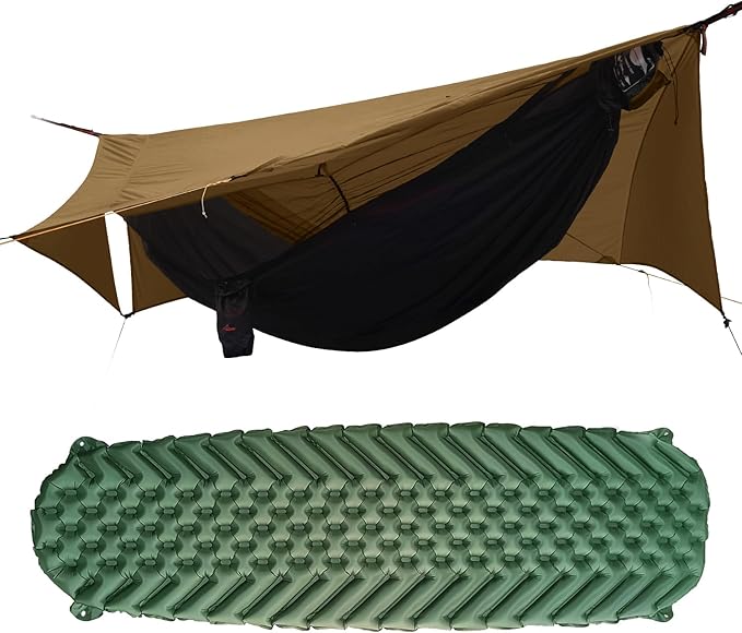 Camping Hammock Tent with Net and Rain Fly with Hammock Sleeping Pad, Ultralight Portable Double-Layer Hammock with Ridge ...