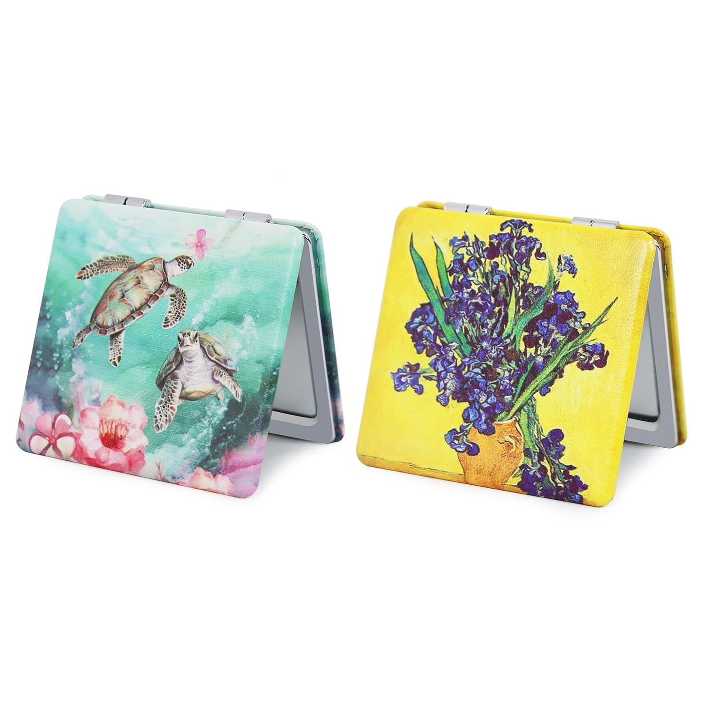 PDOZV Pocket Mirror for Women, 2 Pcs Square 2.8    PU Style Double Sided 1X/3X Mirror for Purse Travel Compact Mirror (MA01OP03)
