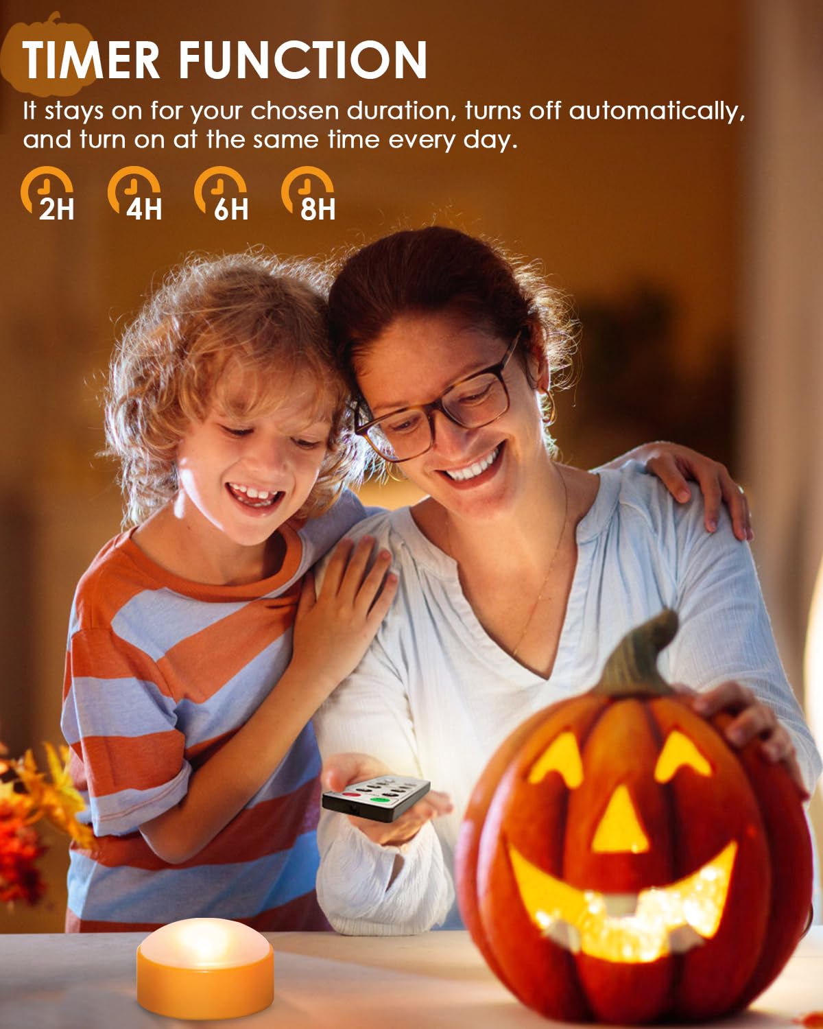 Luditek 6-Pack Halloween LED Pumpkin Lights with Remote and Timer, Battery Operated Orange Jack-O-Lantern Light for Halloween Decor, Flameless Candles for Pumpkin Decorations