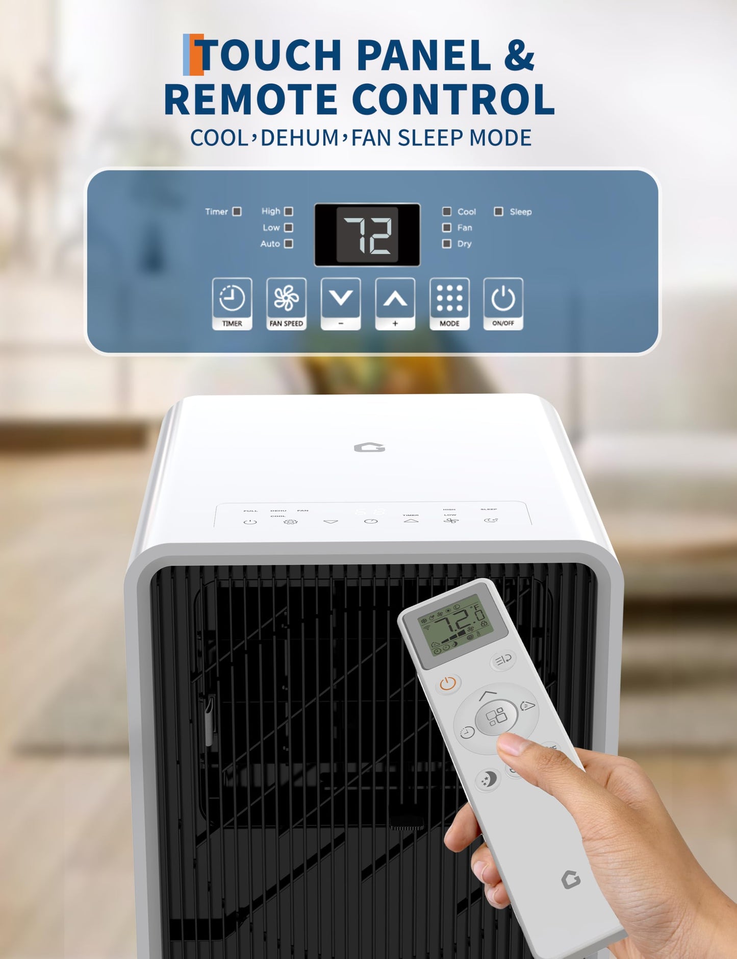 14,000 BTU Air Conditioner Portable, 3 in-1 Room Standing Air Conditioners with Remote Control, Fast Cools 750 Sq.Ft. for Indoor Room, Dorms - Black