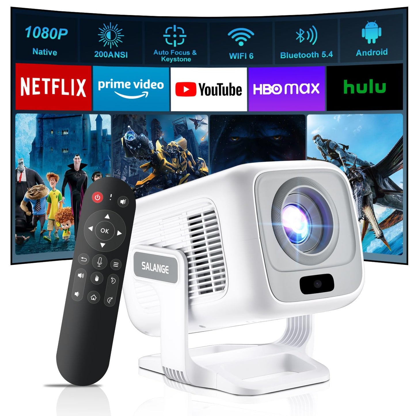 [ Auto Focus / Short Throw ] Smart Projector With Built In Apps, 5G Wifi And Bluetooth 5.4, 1080P Native Projectors 4K Outdoor M