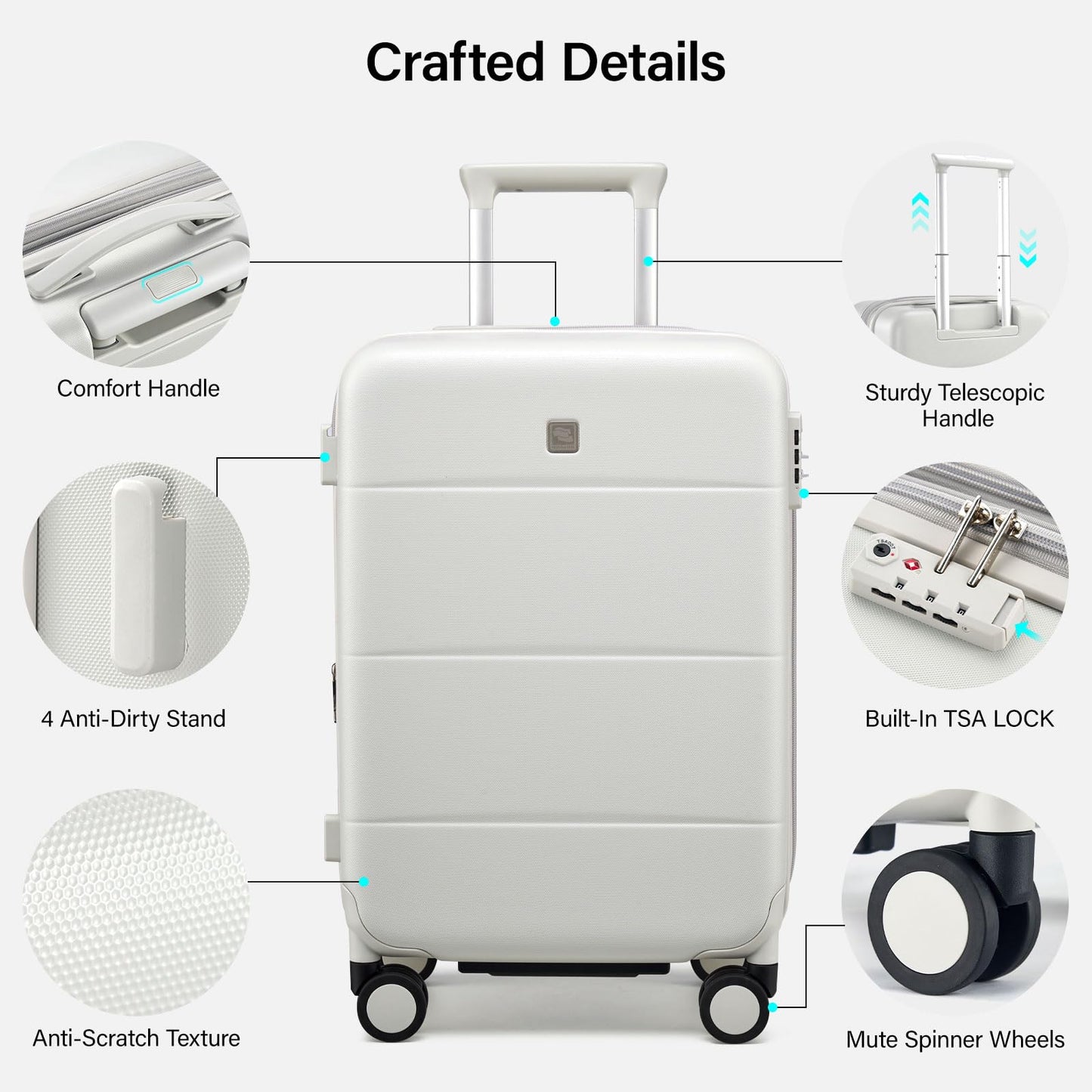 Hanke Expandable 28 Inch Luggage with Spinner Wheels, Hardside Large Suitcase, All-PC Hard Shell Checked Luggage, TSA Lock, Durable Checked-Large (Smoke White, 114L)