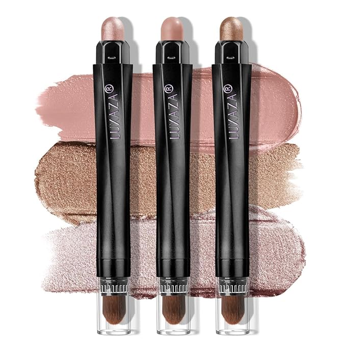 Classic 3PCS Neutral Eyeshadow Stick Makeup Set, Metallic Shimmer Matte Cream Eye Shadow Eyeliner Brightener Pencil Crayon - Rosewood Bloom