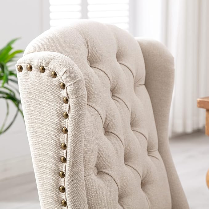 DUOMAY Modern Tufted Dining Chairs Set of 8, Linen Upholstered Dining Room Chairs Armless Guest Side Chair for Kitchen Dining Room, Wingback Accent Chairs with Solid Wood, Beige