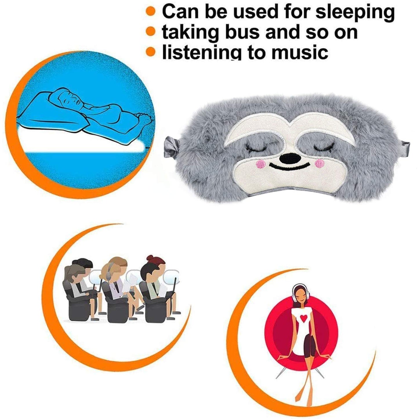 Ulbemoll Cute Sloth Sleeping Mask, Soft Fluffy Plush Blindfold Funny Novelty Animal Sleep Mask Eye Cover Eyeshade for Kids Girls Boys Women Men Night Nap Travel Meditation (Gray, Sloth)