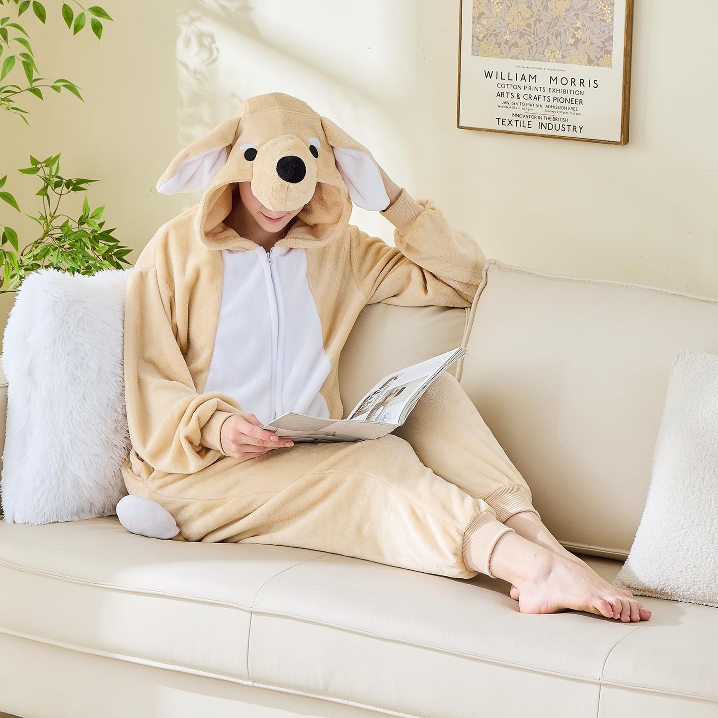 NEWCOSPLAY Unisex Adult Dog Onesie Pajamas Animal One Piece Costume Cosplay Sleepwear (Dog, Large)