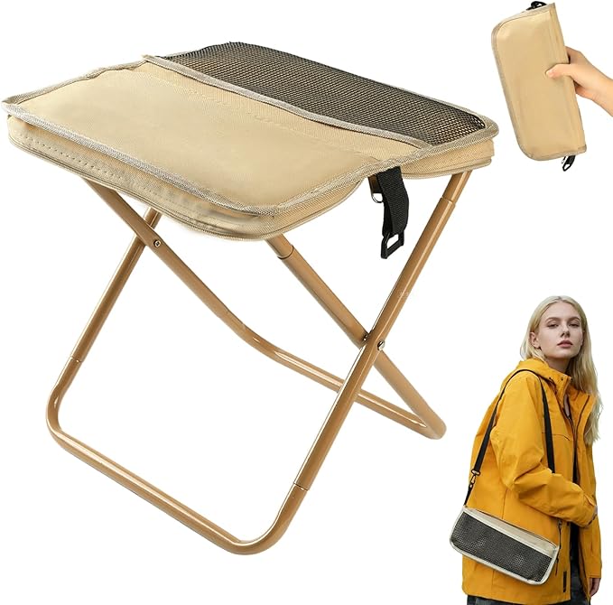 Portable Folding Camping Stool, Max 264lb,Thickened Carbon Steel, Ultralight Pocket Chair Fishing Stool, Storage Design an...