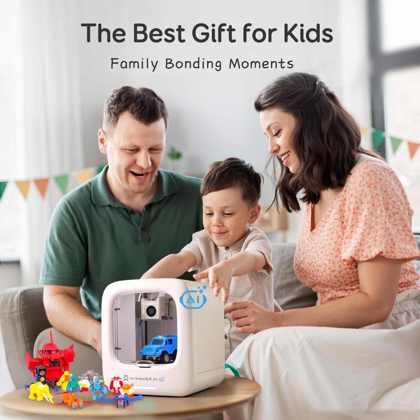 AOSEED 3D Printer for Kids, AI-Powered Fully Assembled 3D Printer with Up to 400mm/s Speed, Auto Leveling, 1500+ Models & 17+ Modules, Includes 8 PLA Filaments for Home and School Use, X-MAKER JOY AI+