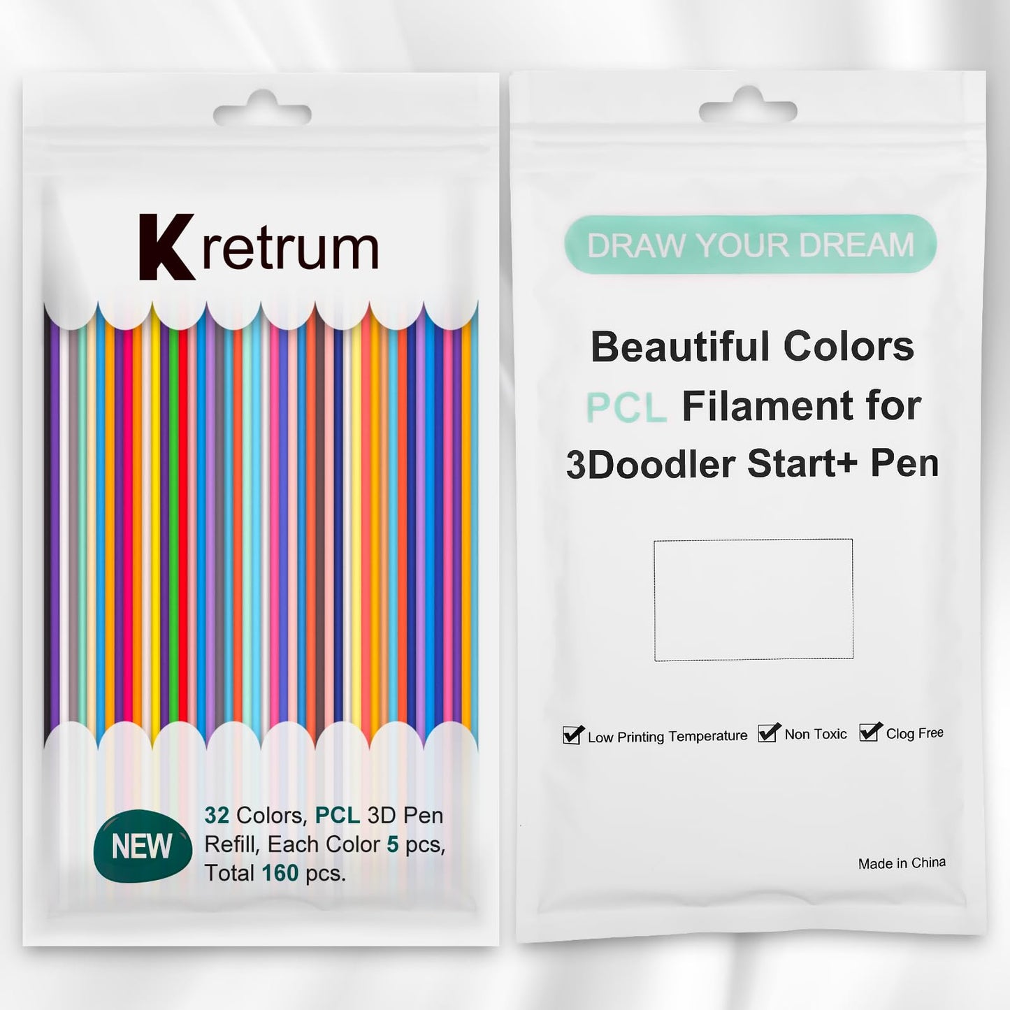32 Colors 3D Doodler Pen Refills Packs for 3Doodler Start+ 3D Pen Low Printing Temperature PCL Filament 3D Doodler Refills Each Color 15.2 cm x 5 pcs Total 160 pcs Only Fit for 3Doodler Start+