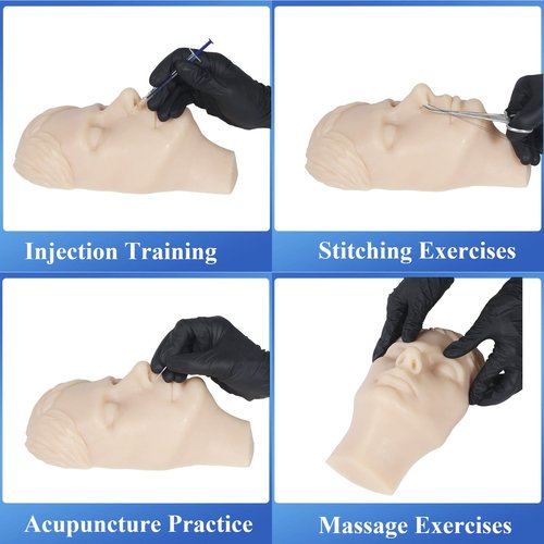 JUYO VONSAN Injection Training Mannequin Face Silicone Head Facial Injection Face Nose Model （Not TPE） for Piercing Tattoo Practice Medical Student (Woman Head)
