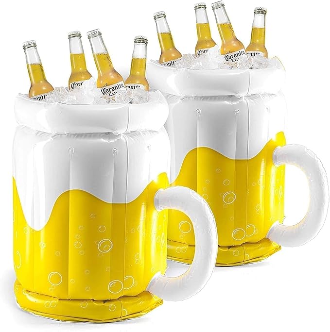 Top Race Large 17.5" Inflatable Cooler - Pack of 2 Beer Mug Floating Cooler for Pool Parties and Summer Gatherings - Durab...