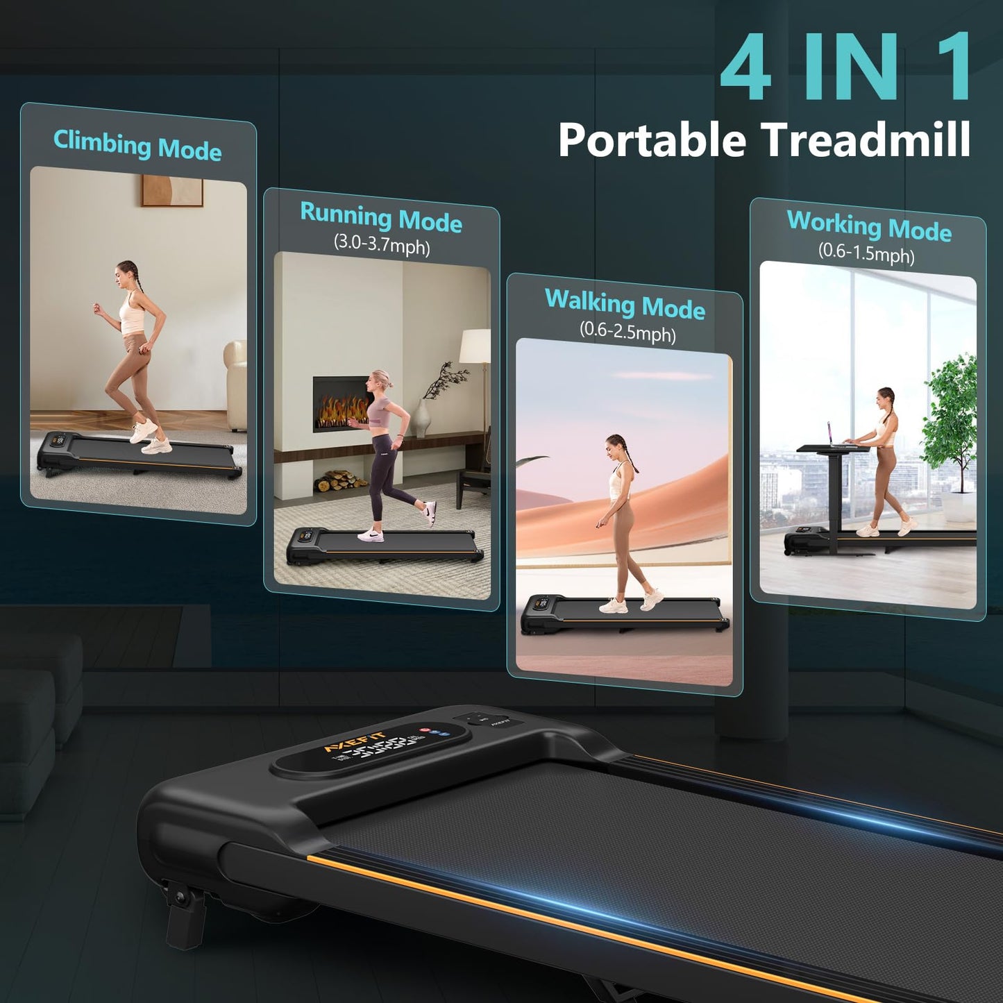 Walking Pad with Incline, Under Desk Treadmill for Home Office, 2.5HP Portable Treadmills with Panel & Remote Control, 4 in 1 Walking Running Machine Manual Incline, Compact Treadmill 265LB Capacity