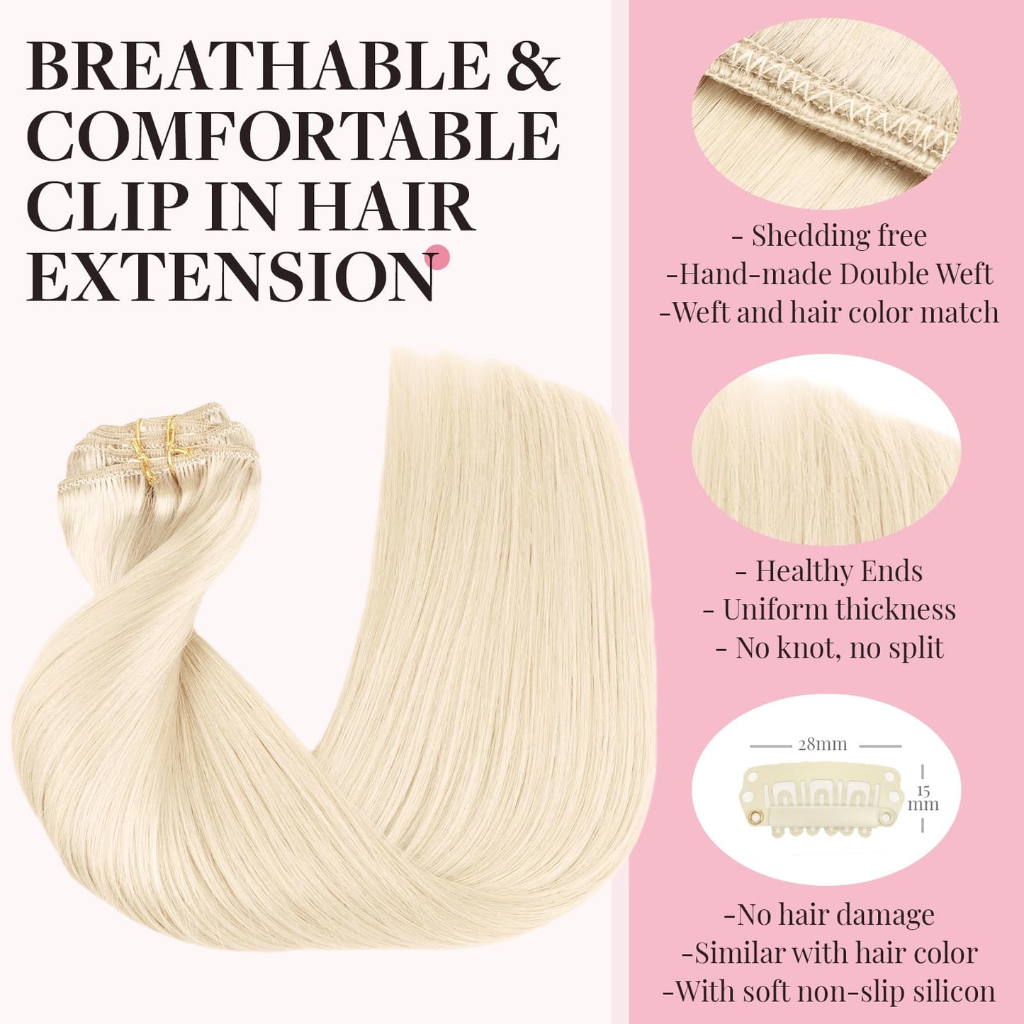 MAXITA Clip in Hair Extensions Real Human Hair, Remy Human Hair Clip in Extensions for Women, Natural Human Hair, 24inch 120g 7P