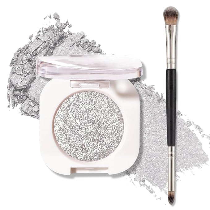 Shimmer Eyeshadow,Glitter Eye Shadow for Older Women,Blushing Lizard Eyeshadow Makeup,Lightweight Blendable Formula,Sombras de Ojos Profesional (12 Slive Glitter)