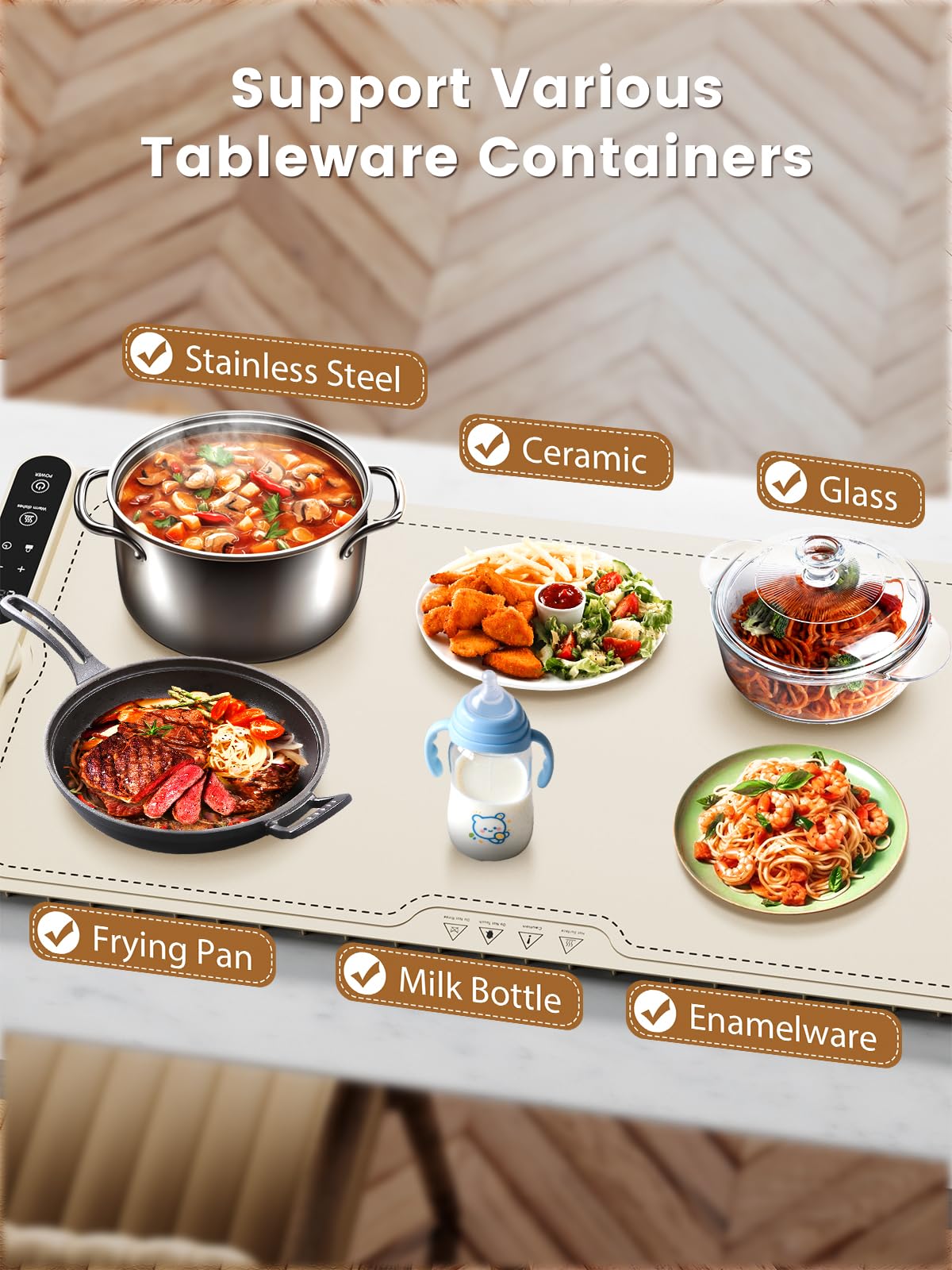 Food Warming Mat Electric Heating - Portable Silicone Warming Tray with 7 Temperature Settings and 8 Hours Timer for Party Buffet Home Travel Kitchen (31.5"x15",Beige)
