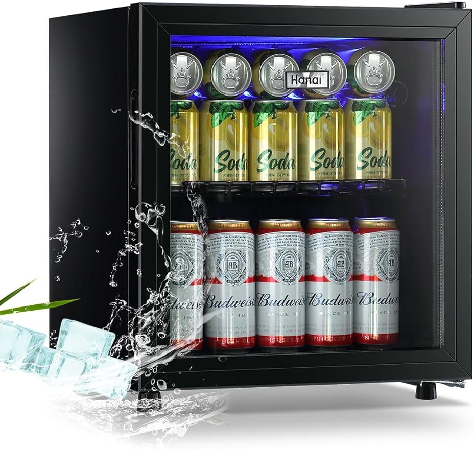 Beverage Refrigerator Cooler 60 Can Cooler Fridge Glass Door for Beer Drinks Wines Juice, 1.7 Cu. Ft Adjustable Shelves Bl...
