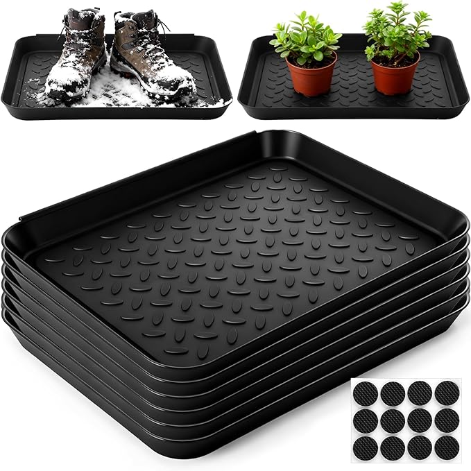 Novabright 6 Pcs Boot Tray with 24 Pcs Anti-Slip Pads 14 x 11 Inch Waterproof Boot Mat Wet Shoe Tray & Pet Food Mat, Multi-Purpose Garden Tool for Entryway Indoor Boots Shoes Pets