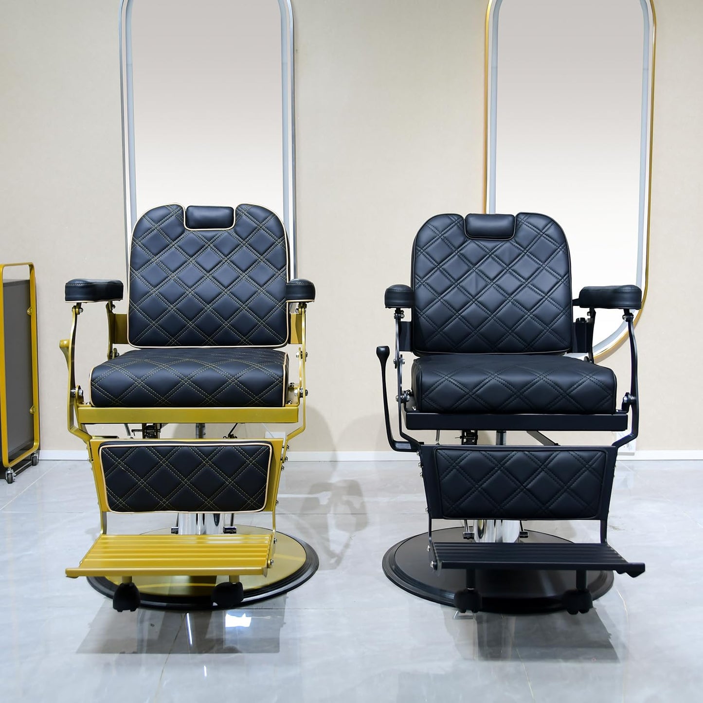 Lilfurni Heavy Duty Vintage Barber Chair，Hydraulic Salon Chair with Headrest for Hairdressers Heavy Tattoo Shampoo Beauty Salon Equipment(Golden)