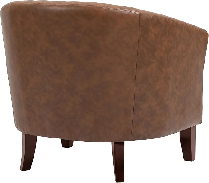 UIXE Faux Leather Barrel Accent Chairs Set of 6, Modern Club Upholstered Arm Chair, Comfy Armchair Nailed Trim Living Room Single Sofa Reading Seat Bedroom Side Sitting for Office, Brown