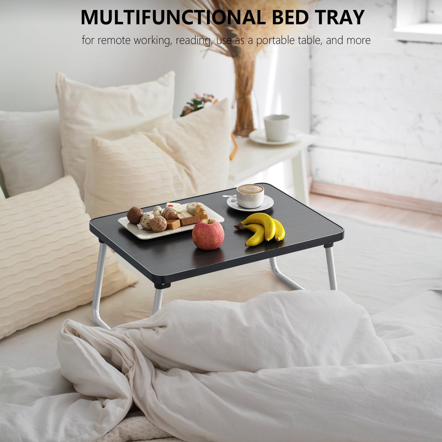 Foldable Lap Desks Laptop Tray for Bed or Couch,Portable Breakfast Serving Tray with Folding Legs,Lightweight Mini Table, Laptop Stand for Working, Reading and Writing,Black