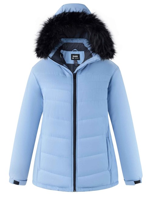 Skieer Women's Plus Size Ski Jacket Waterproof Raincoat Windproof Insulated Winter Jacket(Blue Haze,3XL)