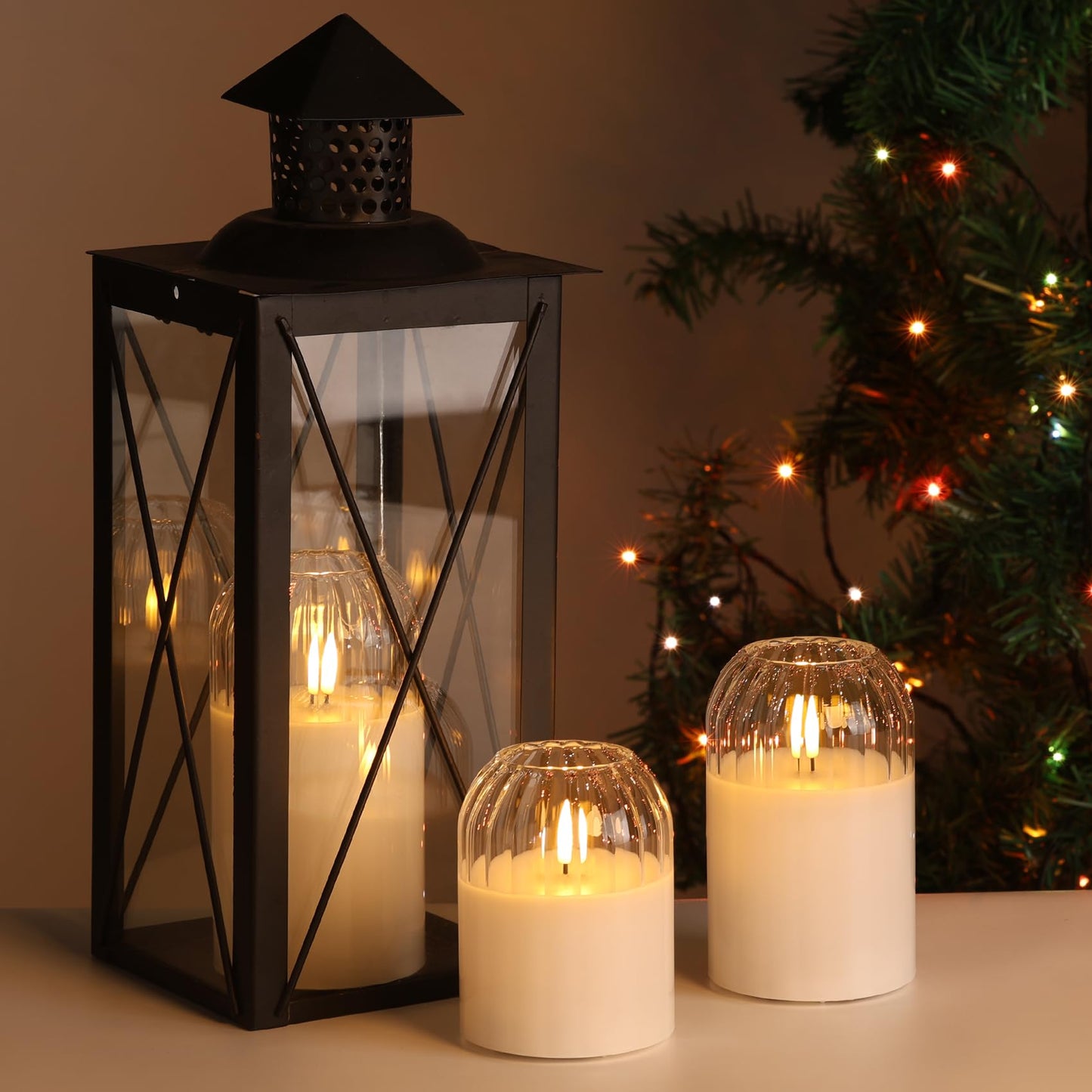 Girimax Clear Glass Flameless Candles with Remote, Real Wax Flickering Battery LED Pillar Candles Set of 3