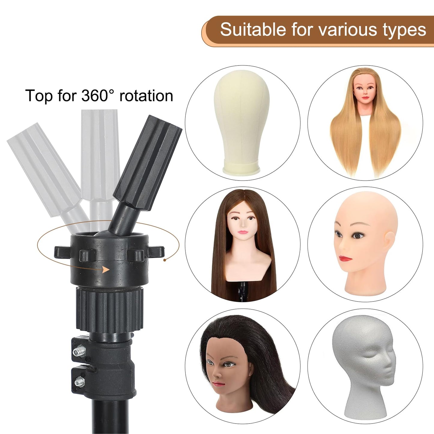 Ailsa 25 Wig Stand Tripod Adjustable Mannequin Head Stand Metal Mini Wig Head Stand for Training Mannequin Heads and Canvas Bloc