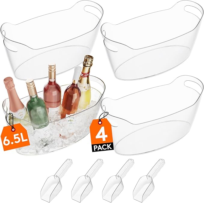 Lifewit Large 6.5L Ice Bucket for Parties 4 Pcs (in 1 Package), Portable Drink Bucket for Cocktail Bar, Plastic Champagne ...