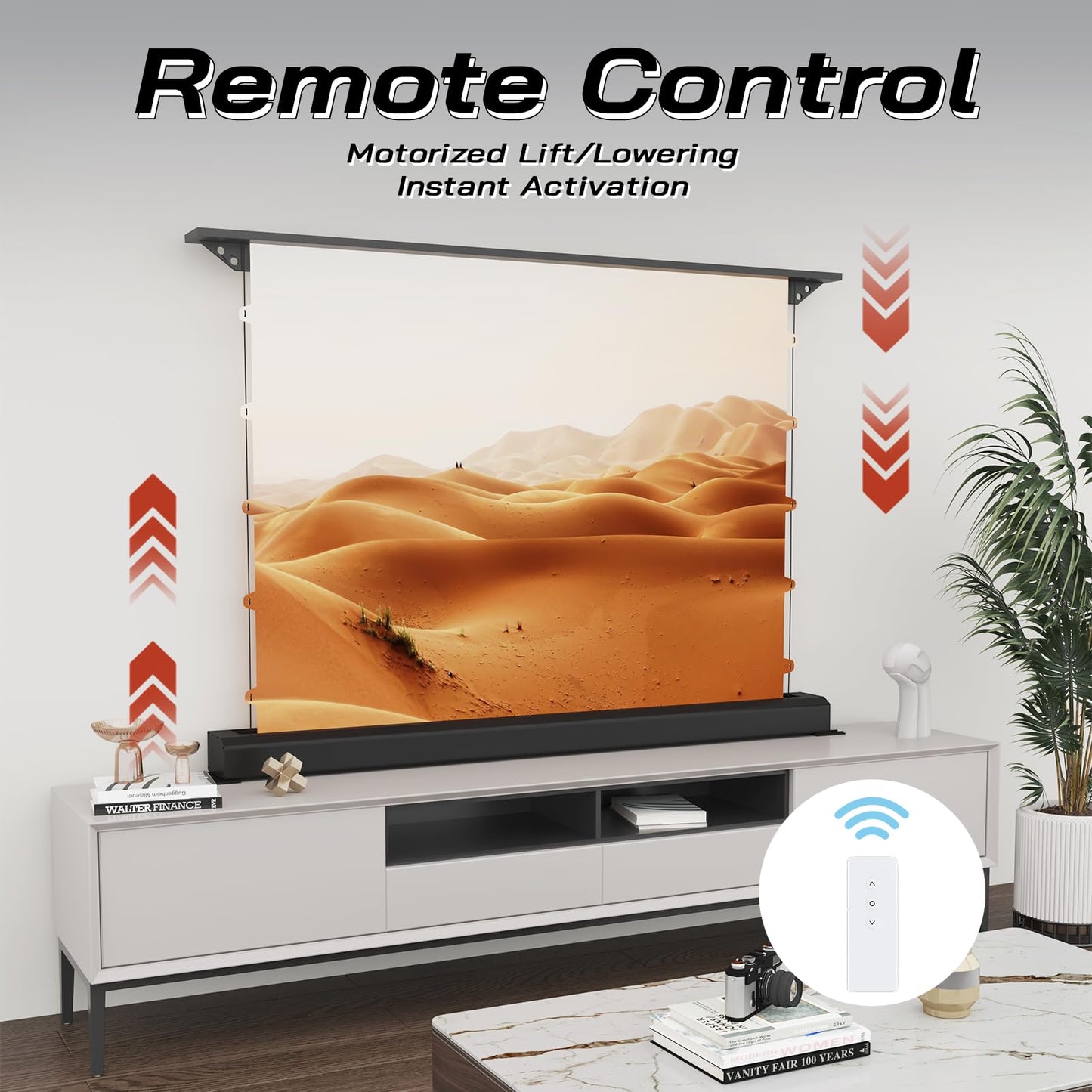 YODOLLA 72 inch Projector Screen Motorized Floor Rising 16:9 HD Retractable ALR Electric Projector Screen 4K3D Automatic Pop Up Projection Screen with Remote Movie Screen for Indoor MeetingHomeTheater