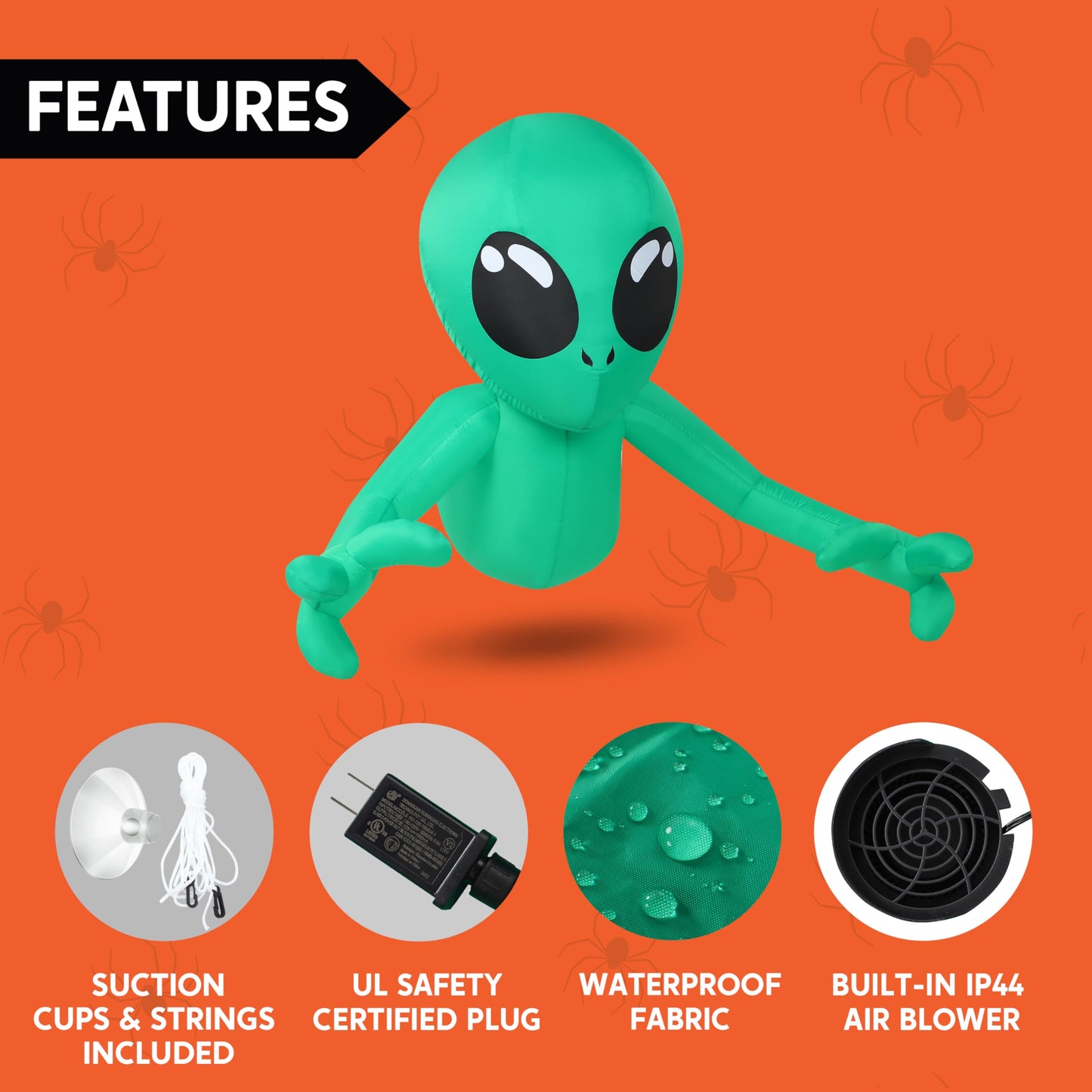 Joiedomi 4.5ft Halloween Inflatable Alien Outdoor Decoration, Blow Up Alien Window Breaker with LEDs, Halloween Window Inflatable Decor for Outdoor Yard Garden Party Lawn Decor