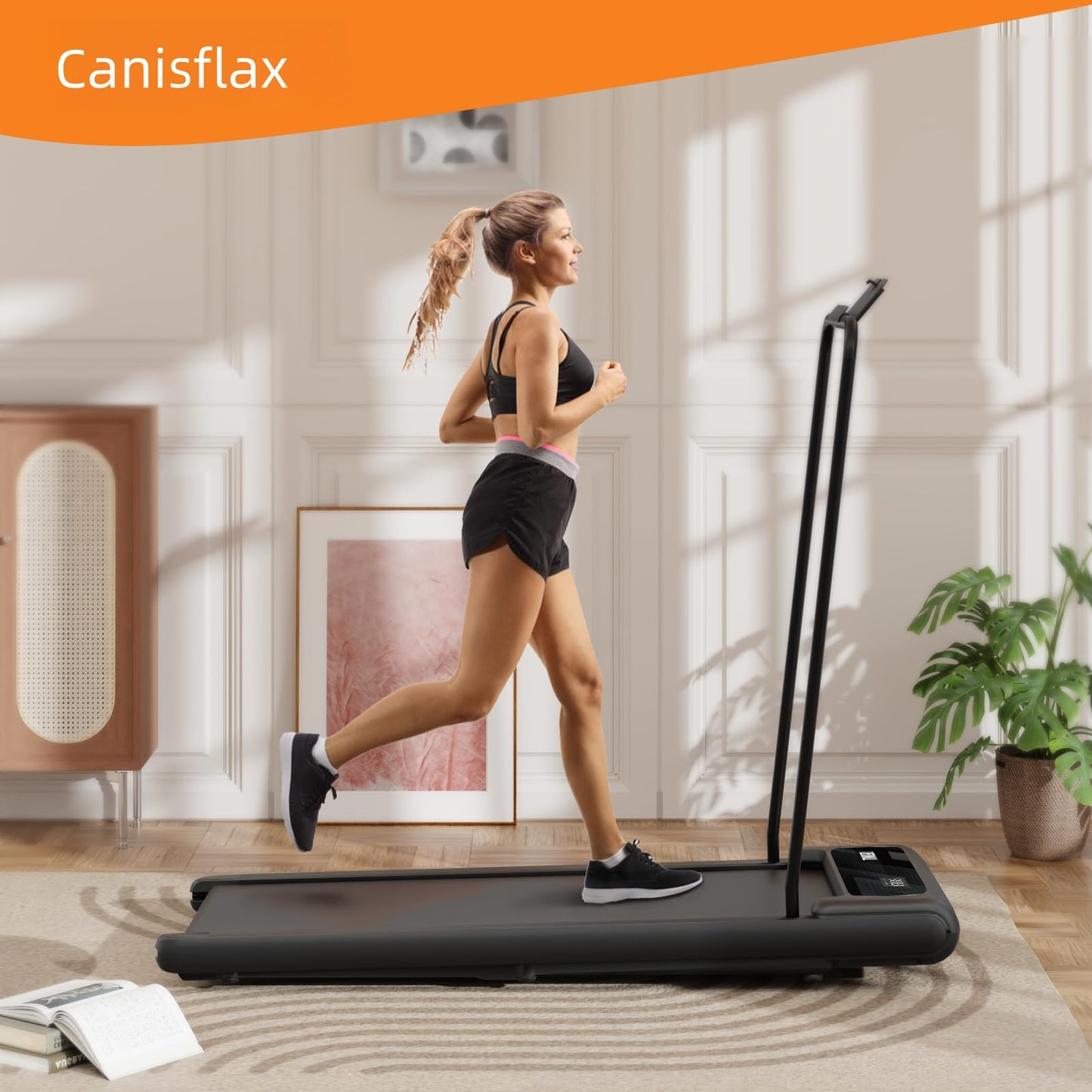 Canisflax Walking Pad with Handle Bar, 2.5HP Treadmill with Handle, Portable Under Desk Treadmill for Home Office Use, Adjustable Incline, Large LED Display, Remote Control, Grey