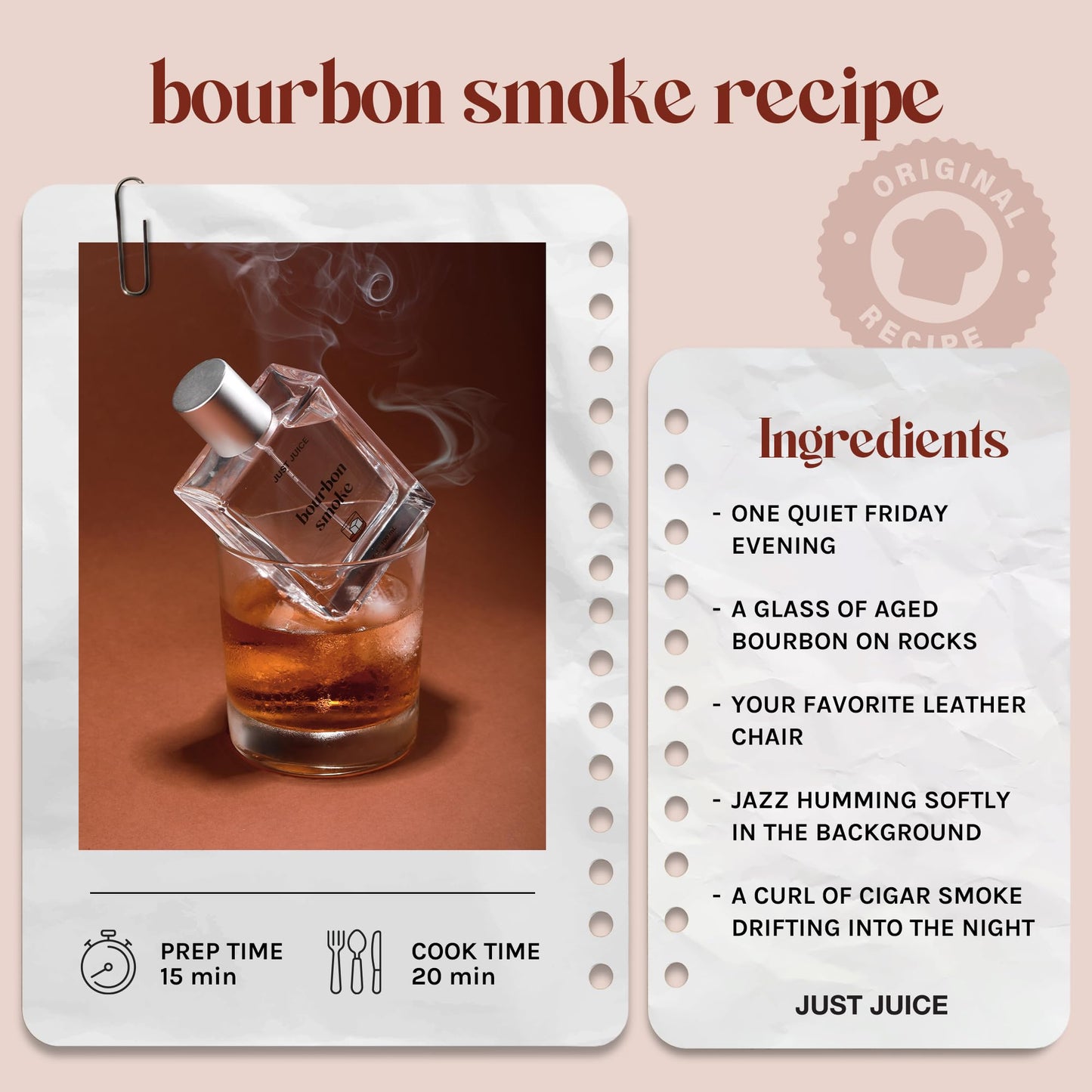Just Juice Bourbon Smoke - Spicy, Warm Vanilla Perfume for Women and Men - Amber Mini Travel Perfume with Black Pepper, Cedar, Suede - 0.33 oz