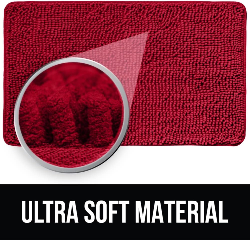 KANGAROO Bathroom Rugs, Chenille Soft Absorbent Bath Rug, Shaggy Shower Mat, Quick Dry Machine Wash Bathmat, Plush Carpet Mats for Tub, Bathtub and Room Home Decor Accessories, 36x24, Red