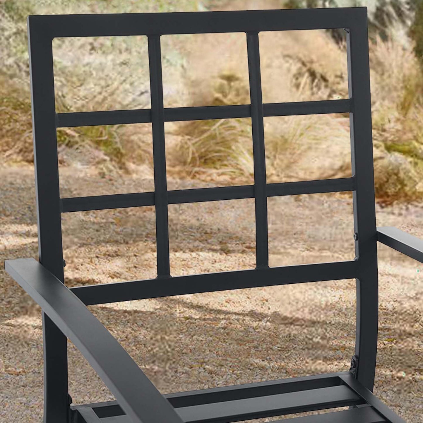 Metal Chairs Set of 4 Outdoor Chairs, Stackable Chairs with Grid-Patterned Backrest & Solid Armrests, All-Weather Seating for Patio, Garden, Yard & Outdoor Spaces