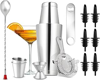 NutriChef Mixology Bartender Cocktail Shaker Set - Includes 15 & 30 oz Stainless Steel Shakers, 6 Bottle Pourers & More - ...