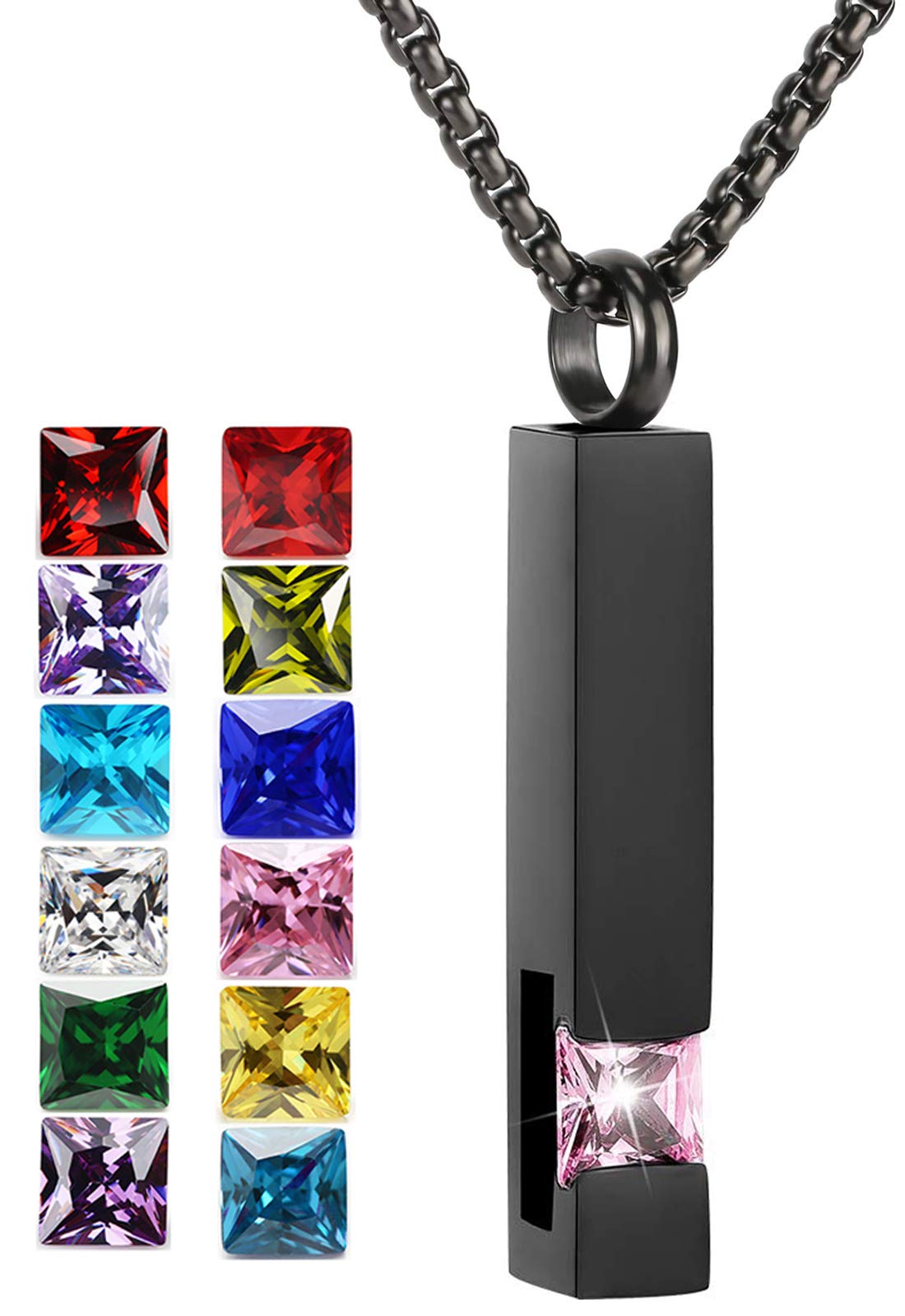 YOUFENG Urn Necklaces for Ashes Birthstone Cube Urns for Human Ashes Memorial Cremation Urn Locket Keepsake Ashes Jewelry (Octob