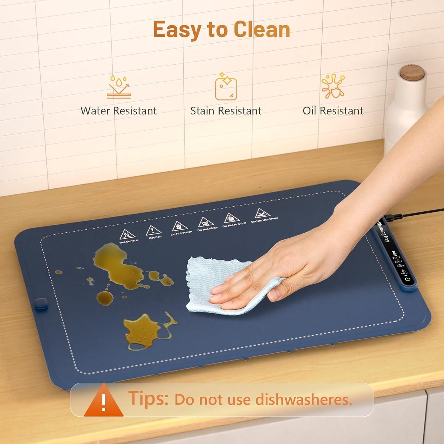 HomCozy Food Warmer Mat with Full Surface Heating, Rollable & Portable Warming Tray, 3 Temperature Settings & Child Lock, Premium Silicone Warmer Mat for Parties, Family Gatherings, Daily Use