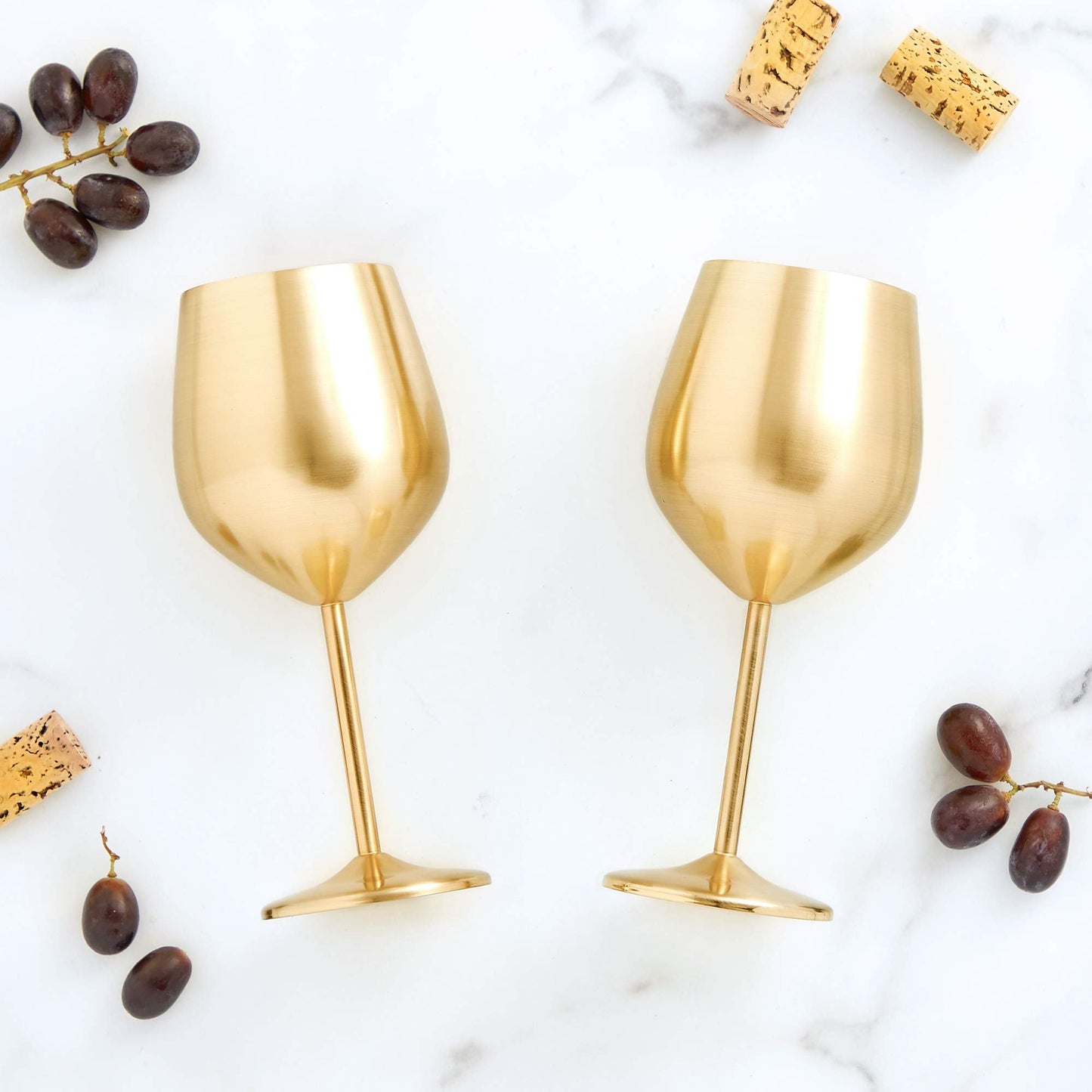 VonShef Brushed Gold Wine Glasses - Set of 2 475ml Shatterproof Wine glasses - Stemmed cocktail Glasses with Gift Box for Rosé, Red Wine & White Wine - Perfect for Parties & Gatherings