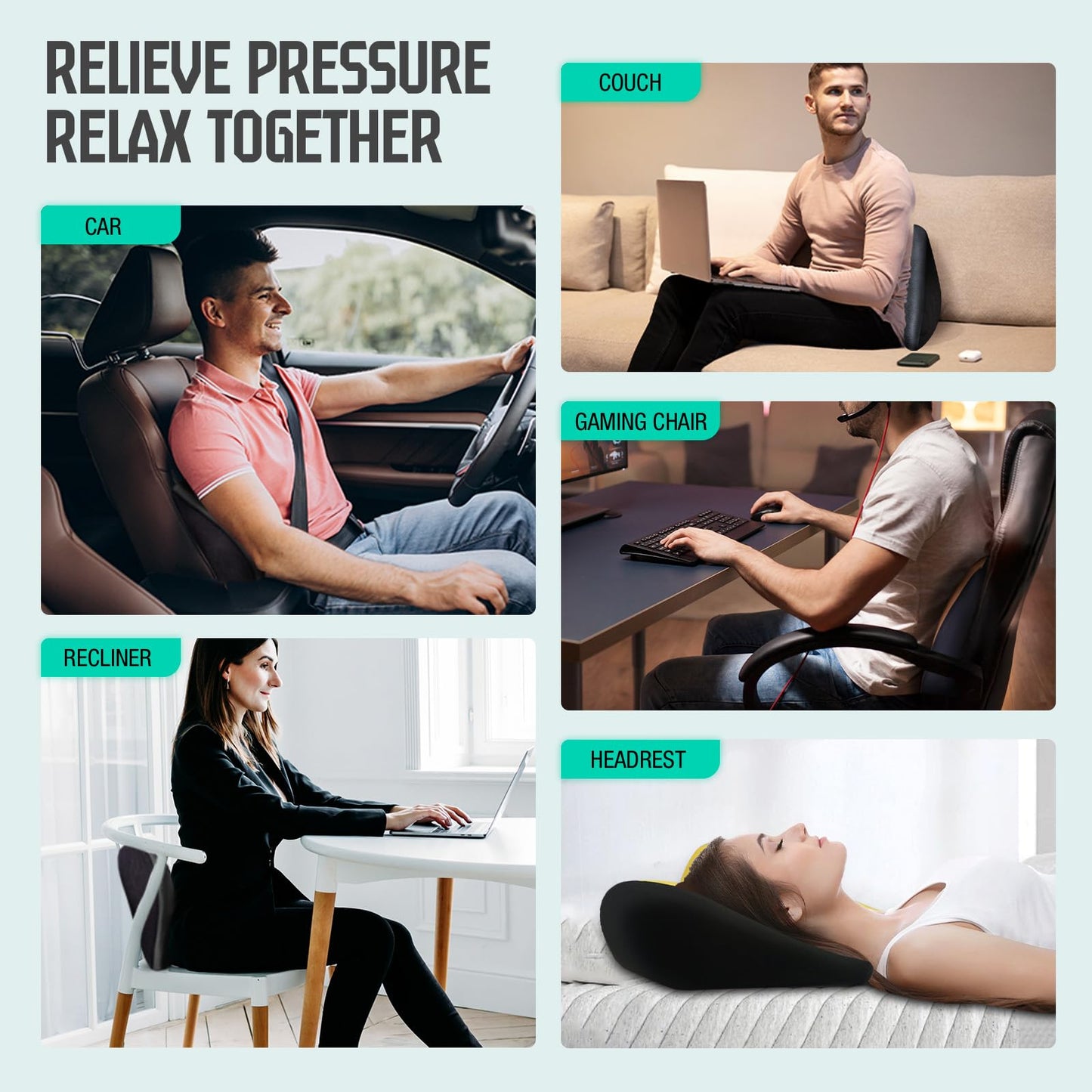 TKLoop Soft Lumbar Support Pillow for Driving Seat 100% Memory Foam Lumbar Pillow for Lower Back Pain Relief, Lumbar Support Cushion for Car Seat, Office Chair Dark Grey