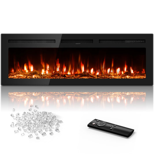 Manastin 60 inch Electric Fireplace in-Wall Recessed 2026 Upgrade Wall Mounted Fireplace with Remote Control, 1500/750W Fireplace Heater with 12 Adjustable Color, Timer, Log and Crystal