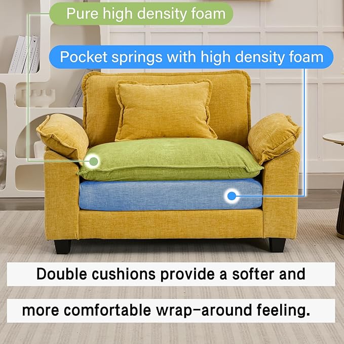 Oprisen Modular Sectional Sofa, Comfy Cloud Couch, Chenille Sofa Sleeper with Deep Seat and Throw Pillows for Living Room (Yellow, 53" - Single Seat)
