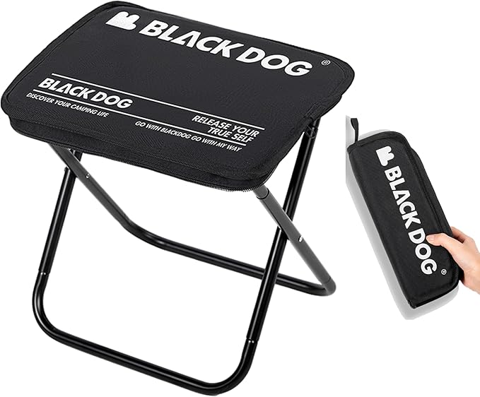 windhike Blackdog 11in Ultralight Camping Folding Stool - 0.7lb Compact Camping Chair, 265lb Capacity Aluminum Alloy X-Frame Design for Hiking, Fishing & BBQ Portable Small Stool for Adults