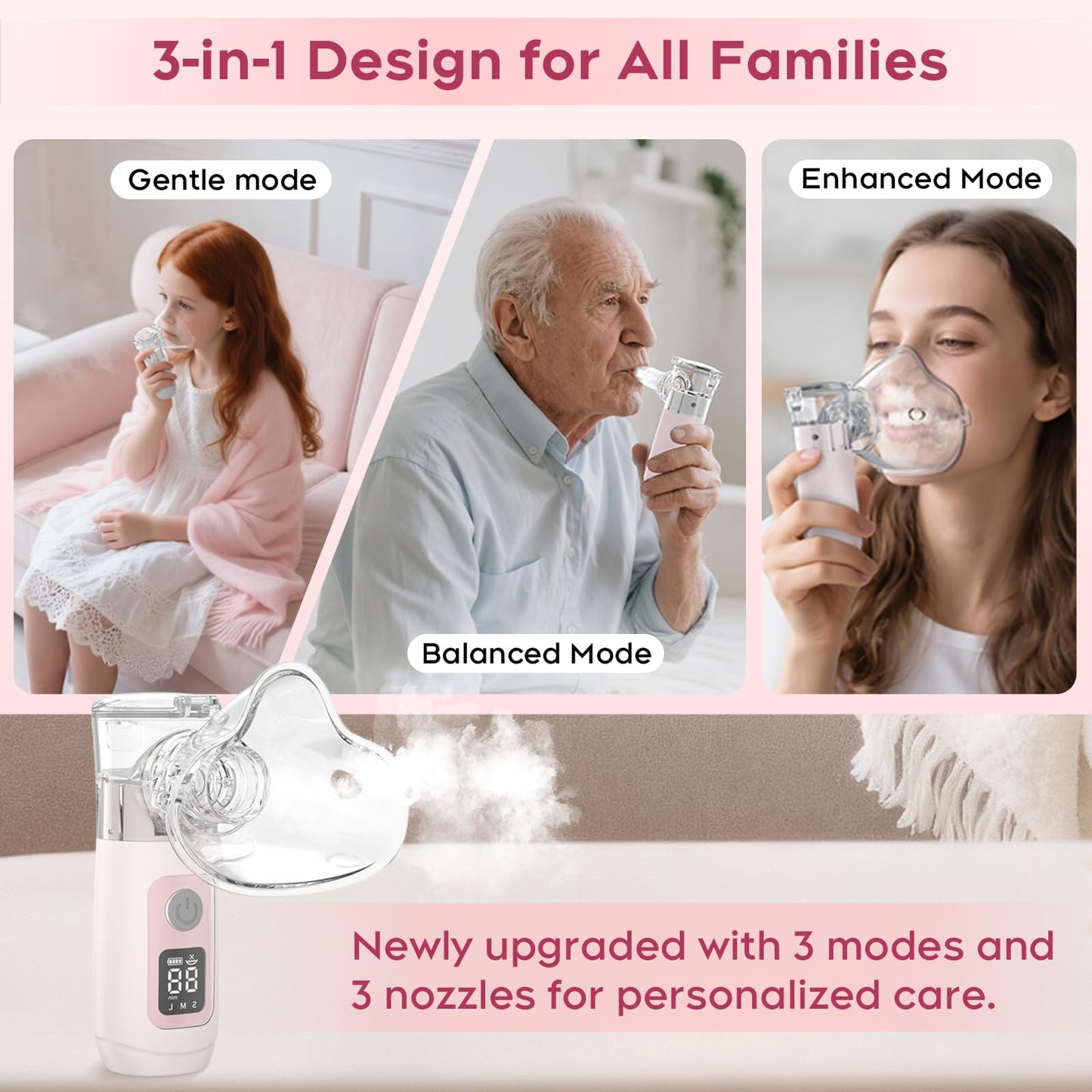 Smart Digital Display Portable Nebulizer for Adults and Kids, Portable Nebulizer with Tube, Mouthpiece and Mask - Rechargeable Nebulizer for Travel and Home Use, Take-Along Nebulizer for Kids -04
