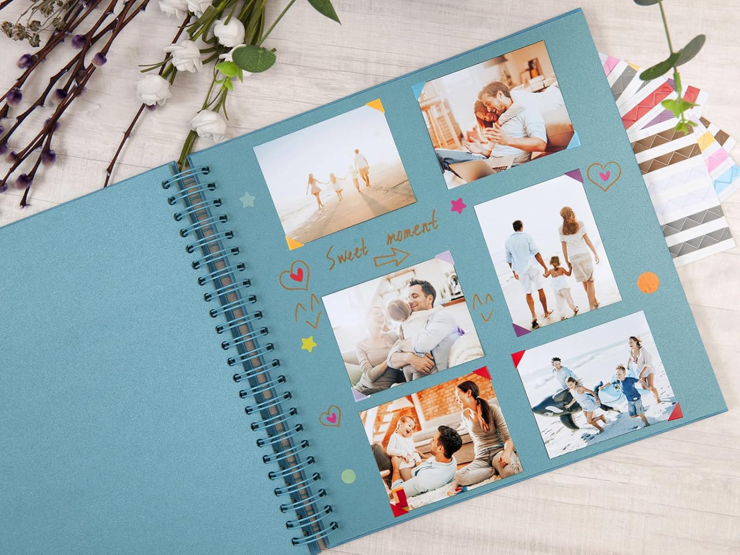 potricher 12 x 12 Inch Large DIY Scrapbook Photo Album 80 Pages Thick Kraft Blank Blue Paper Memory Book for Wedding and Anniversary Family (Blue, 12 Inch)