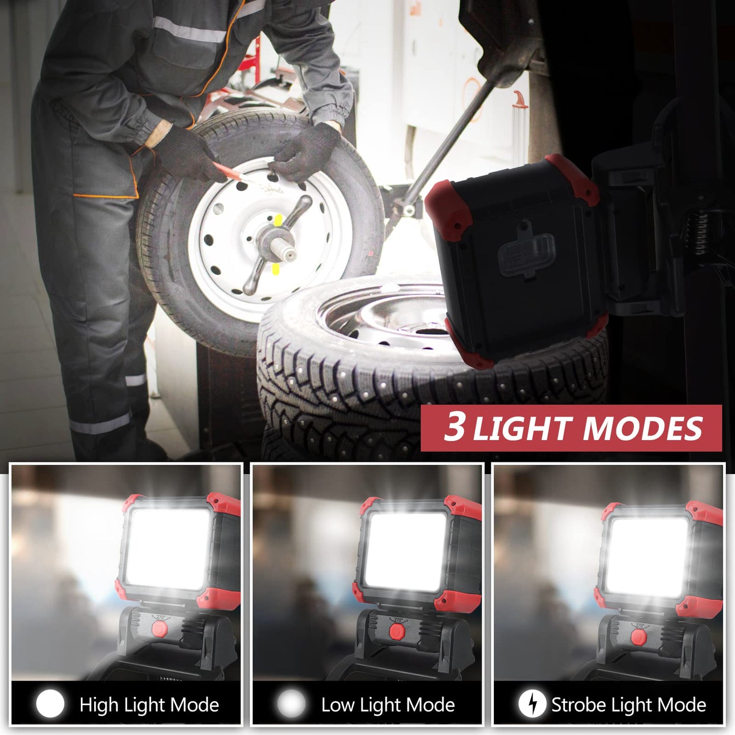 Tresda LED Rechargeable Work Light with Clamp, 2Pack 2100LM COB Magnetic Work Light with 3 Light Modes, 270° & 180° Rotation, Waterproof, Perfect for BBQ, Jobsite, Workshop, Car Repairing