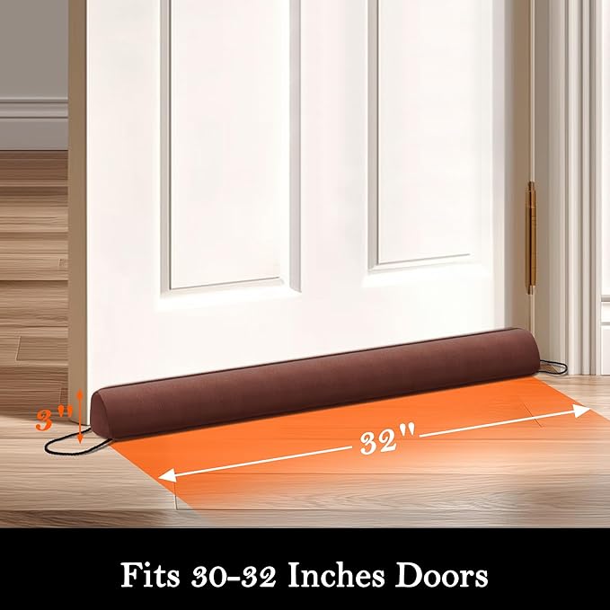 Sunolga Door Draft Stopper Blocks Hot and Cold Air with Removable Washable Cover for Bottom of Door, All-Season Seal for Noise, Light, Door Sweep for Gaps Up to 3", Home Essentials, 32", Brown