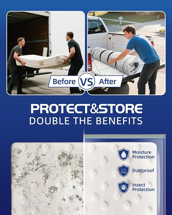 Twin/Twin XL Foam Mattress Vacuum Bag for Moving，9-Layer Heavy Duty Mattress Bags for Moving & Storage, Leakproof Vacuum Seal Bags for Clothing with Straps
