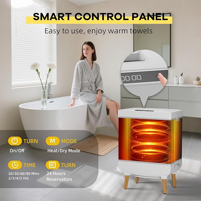 Senfot Towel Warmer Bucket, 35 L Towel Dryer Heater Blanket Warmer with Heating & Drying Modes, Led Display, Timer & Auto Shut Off, Compact for Bathrooms, Spas, Apartments