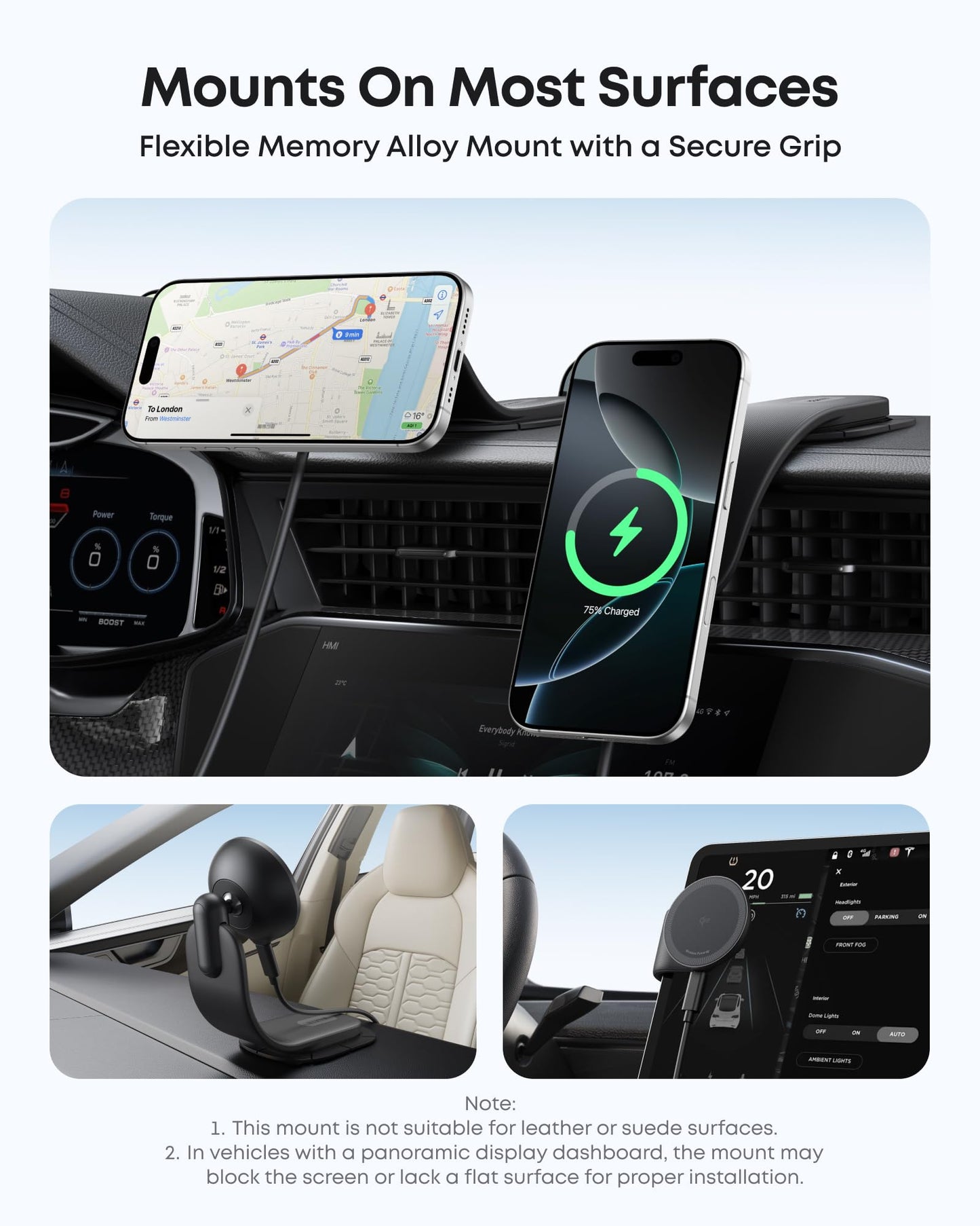Anker Nano Magnetic Wireless Car Charger, 360 Adjustable Mount Car Charger With Detachable Pad, 15W Qi2 Certified With Alloy Bra
