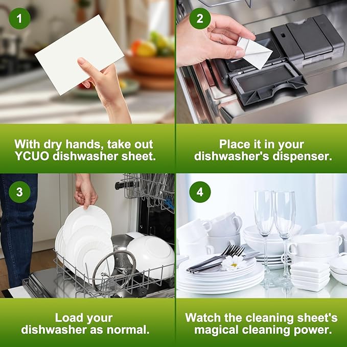 YCUO Dishwasher Detergent Sheets 100 Loads,Eco Friendly Dishwasher Detergent Plastic-Free Washer Sheets Alternative (Lemon)
